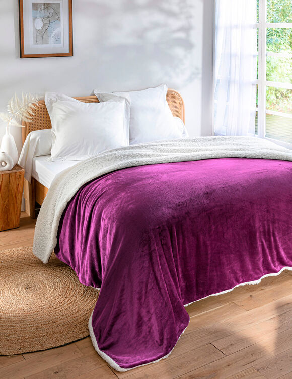 Couverture double face polaire et sherpa (aubergine) Couverture double face polaire et sherpa (aubergine)